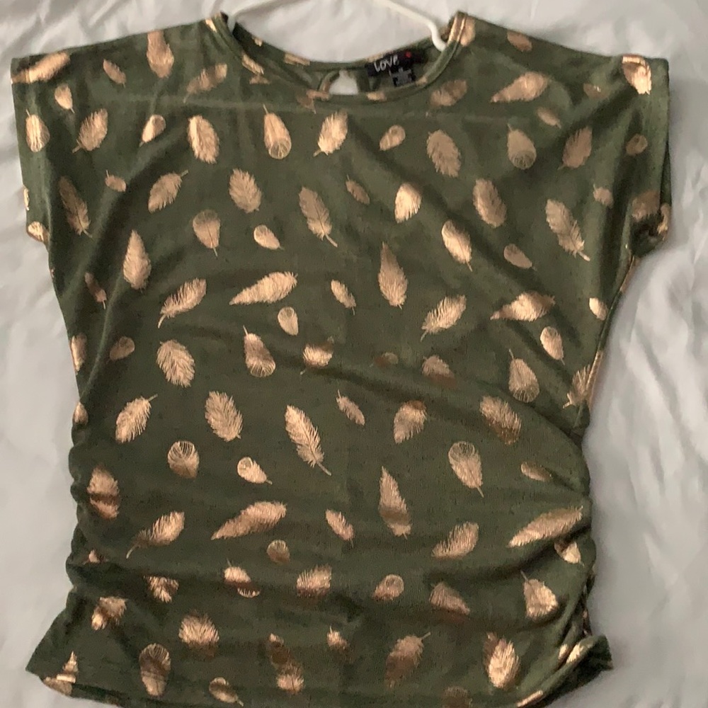 Olive green top with gold leaf designs